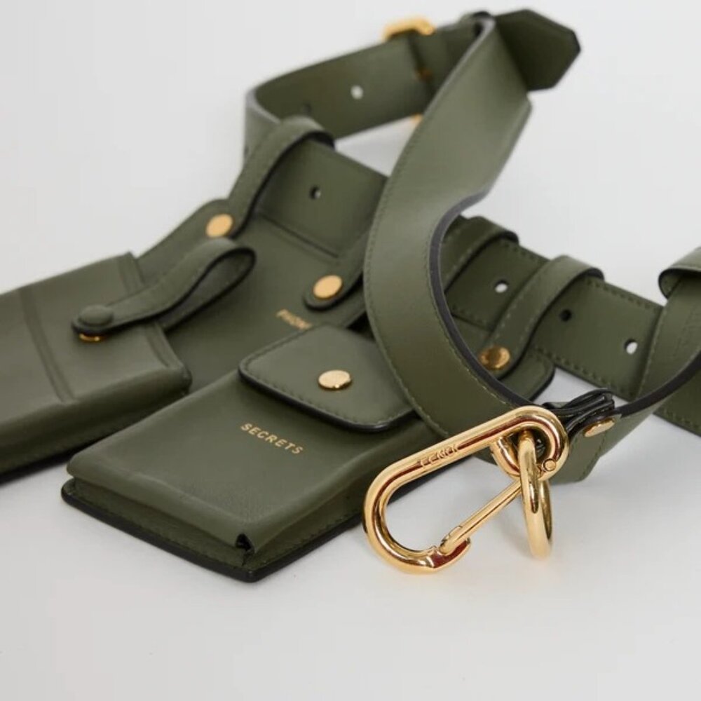 Fendi Vitello Glacier Utility Belt Olive Green Olive Green Leather Gold Accents - Picture 2 of 13